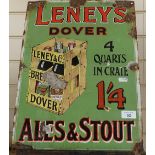 A Vintage enamel advertising sign for "Leney's Ales & Stout", 34cm across