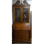 A good quality reproduction mahogany bureau bookcase, W100cm, H240cm