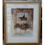 Leo McDowell, screen print, black horse and rider, signed in pencil, no. 16/100, image size 19" x