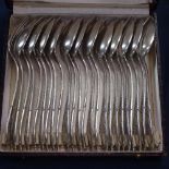 A cased set of Russian plated table forks and spoons for 12 people, stamped 84