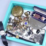 Wristwatches, a medal, mirrors, an Antique tobacco box etc