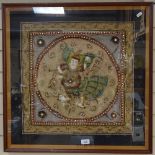 A framed Thai embroidered panel with inset stones, height 68cm