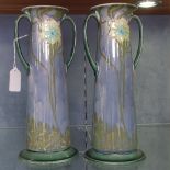 A pair of Art Nouveau Minton 2-handled vases, with stylised floral designs, 29.5cm