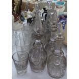 A pair of 19th century cut-glass decanters and stoppers, 7 others, and Antique drinking glasses