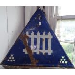 A French blue enamel triangular railway warning sign, W100cm