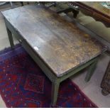 A pine and green painted coffee table, with single drawer, W100cm, H49cm