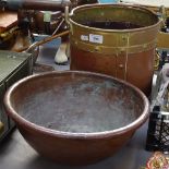 A copper and brass coal bucket with swing handle, and a copper bowl, 32cm across