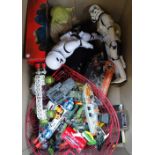 A box of various toys, and a box of Wombles