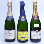 A bottle of Champagne Taittinger, and 2 bottles of Heidsieck Champagne