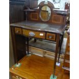 A lady's mahogany and satinwood-banded writing desk, with raised mirrored-back, 3 short drawers,