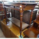 An Edwardian oak centre table, with spindle gallery, on turned legs, W91cm, H77cm