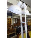 A BBC white painted industrial metal double floor standing spot light, H190cm