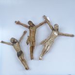 WITHDRAWN 3 Antique carved and painted wood crucifixion figures, tallest 30cm approx
