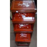 A quartetto of Oriental hardwood occasional tables, with mother-of-pearl inlaid decoration