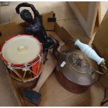 2 figures, a drum box, a kettle etc
