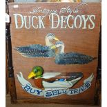 Clive Fredriksson, oil on board, Antique style duck decoys sign, 28" x 23", framed