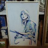 Clive Fredriksson, oil on board, girl on Vespa, unsigned, 35" x 22", framed