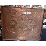 A Keswick School of Industrial Arts copper tray with relief embossed floral designs, 43cm x 36cm