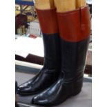 Vintage gent's red-topped black leather riding boots, complete with trees