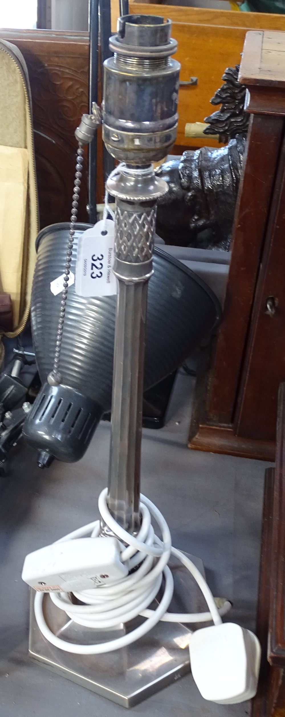 An Edwardian silver-clad table lamp of fluted form, by Oldfields Limited of Liverpool, height