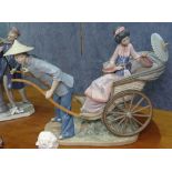 Lladro group of Japanese lady riding in a rickshaw, height 27cm