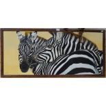 Clive Fredriksson, oil on board, zeal of zebra, signed, 21" x 48", framed