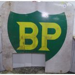 A painted aluminium double-sided advertising sign for BP, W100cm
