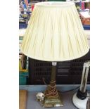A brass table lamp with acanthus decoration, and shade, height 60cm overall