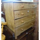 An Antique pine 5-drawer chest, on bun feet, W94cm, H89cm