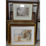 Various watercolours, oils and etchings (8)