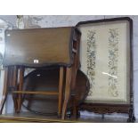 An Oriental hardwood-framed firescreen with an inset needlework and silk panel, W50cm, H80cm, an