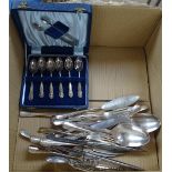 3 cased set of plated cutlery, and a quantity of loose cutlery