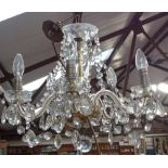 A 5-branch glass chandelier with lustre drops, 44cm across