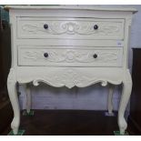 A painted 2-drawer serpentine-front chest, on cabriole legs, W80cm, H80cm