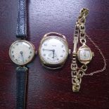 A lady's 9ct gold-cased wristwatch with 9ct gold strap, and 2 other 9ct gold-cased wristwatches