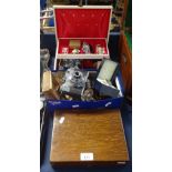 A cased fish service for 6 people, a cantilever jewellery box containing costume jewellery,