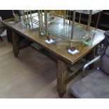 A Continental oak parquetry-topped draw leaf dining table, on carved splayed legs, L160cm, D90cm,