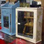 2 Vintage painted hanging cabinets with mirrored doors