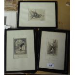 Arthur H Cherry, 5 etchings, street scenes, framed (5)