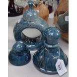 3 Studio pottery/porcelain bottles with stoppers, blue patterned glaze, maker's marks SP95,