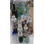 Stoneware ink bottles, Vintage glass bottles etc