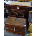 A table-top cabinet, width 44cm, an inlaid box, a pair of canisters, and a mahogany box