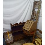 A mahogany drum table, a pine step ladder, 2 coal boxes, and a shelf