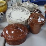 Victorian part dinner service, earthenware pot, Agateware tobacco jar etc