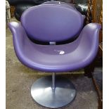 A Junior Tulip chair in purple leather on swivel base, by Pierre Poulin for Artiford (with the