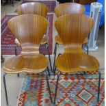 A set of 4 1950s Danish bent ply dining chairs, with shaped seats