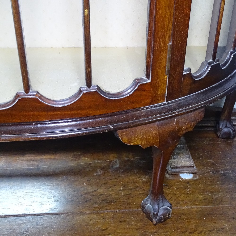 A 1930s mahogany bow-front glass display cabinet, raised on cabriole legs with claw and ball feet, - Image 2 of 2