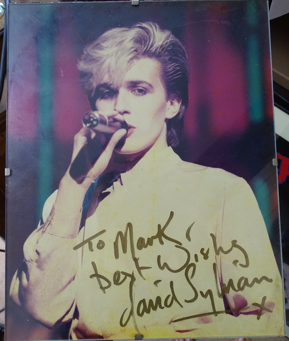 David Sylvian books, a signed photograph, a poster etc