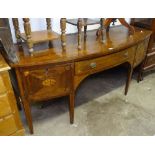 A Georgian mahogany bow-front sideboard, with marquetry decoration, raised on square tapered legs,