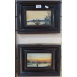A pair of watercolours, boating lake scenes, initialled WJP, 4" x 7", framed (2)
